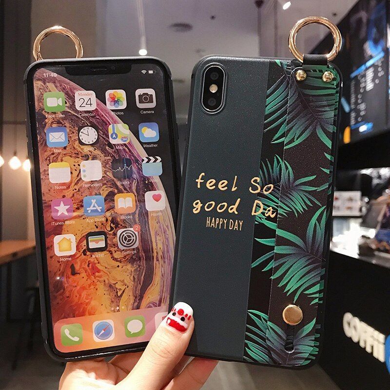 Phone Case For iPhone 7 Case For iPhone 11 Pro Max X XS Max XR 6 6S 7 8 Plus Soft TPU Wrist Strap Phone Holder Case - Touchy Style .