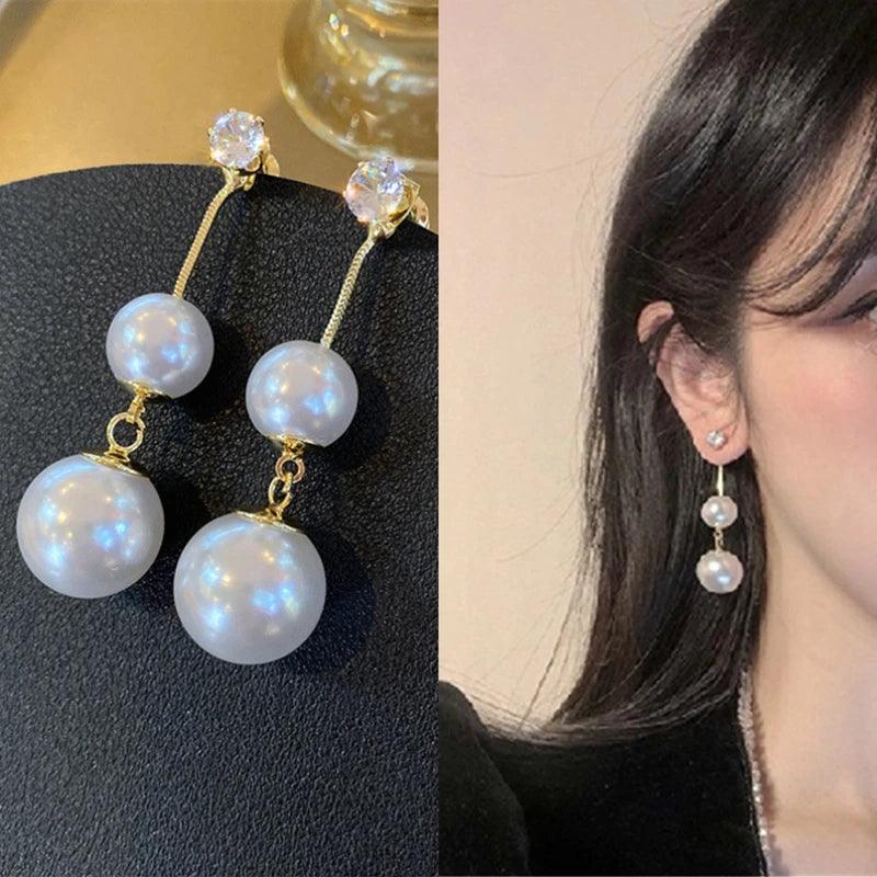 Charming Korean earrings with white pearls for women - Charm Jewelry R1240 - Touchy Style .