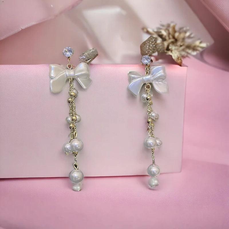 Charming RV128 Sweet Pearl Fresh Drop Earrings: Fashionable Bowknot Dangle Jewelry - Touchy Style