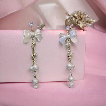 Charming RV128 Sweet Pearl Fresh Drop Earrings: Fashionable Bowknot Dangle Jewelry - Touchy Style