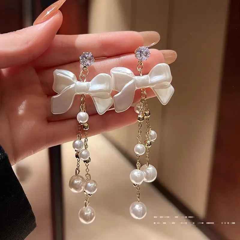 Charming RV128 Sweet Pearl Fresh Drop Earrings: Fashionable Bowknot Dangle Jewelry - Touchy Style