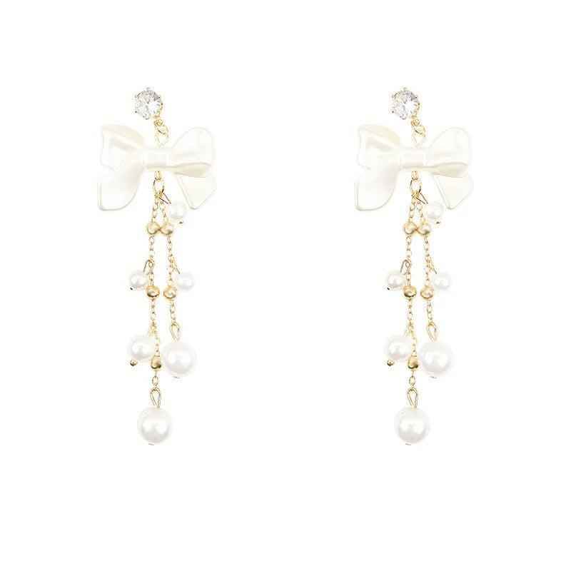 Charming RV128 Sweet Pearl Fresh Drop Earrings: Fashionable Bowknot Dangle Jewelry - Touchy Style