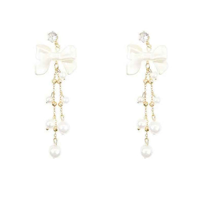 Charming RV128 Sweet Pearl Fresh Drop Earrings: Fashionable Bowknot Dangle Jewelry - Touchy Style