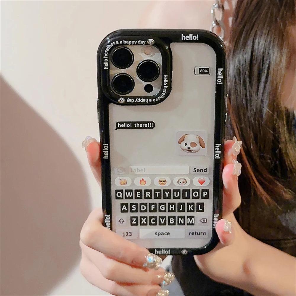 Chat Keyboard Puppy Pattern - Cute Phone Case For iPhone 13, 14, 11, 12 Pro Max, XS, XR, X, 7, 8, 14 Plus, or SE - Touchy Style .