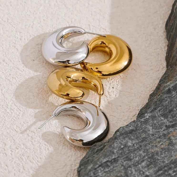 Chunky Earrings Charm Jewelry - Smooth Stainless Steel Metal - TSJ29 - Touchy Style