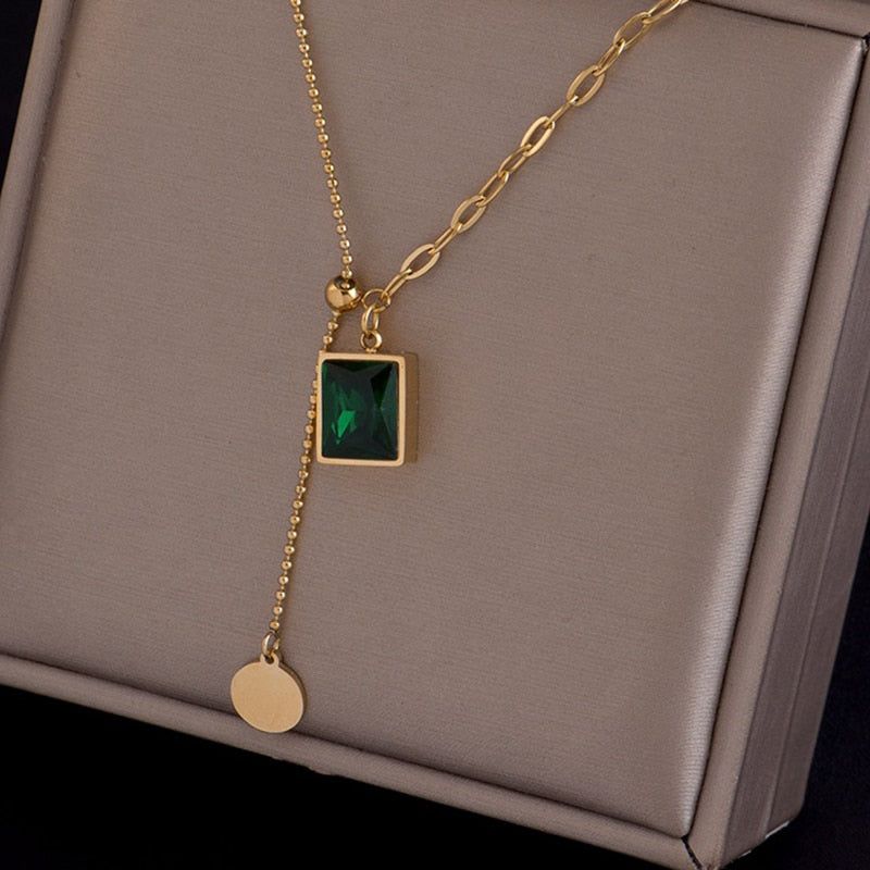 Classic Gem Square Stainless Steel Necklaces Charm Jewelry NCJT24 - Touchy Style .