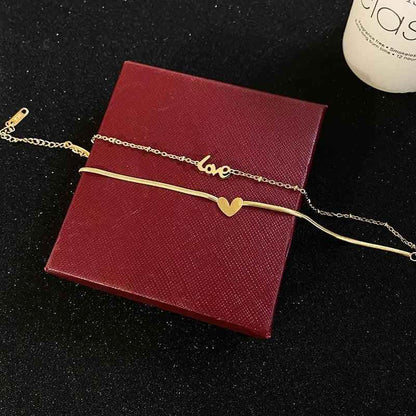 Classic Letter Heart-Shaped Double-Layer Titanium Steel Anklets Charm Jewelry ACJWY39 Korean Design - Touchy Style