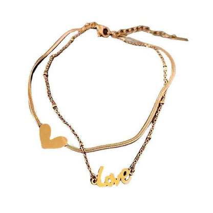 Classic Letter Heart-Shaped Double-Layer Titanium Steel Anklets Charm Jewelry ACJWY39 Korean Design - Touchy Style