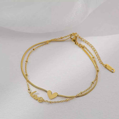 Classic Letter Heart-Shaped Double-Layer Titanium Steel Anklets Charm Jewelry ACJWY39 Korean Design - Touchy Style