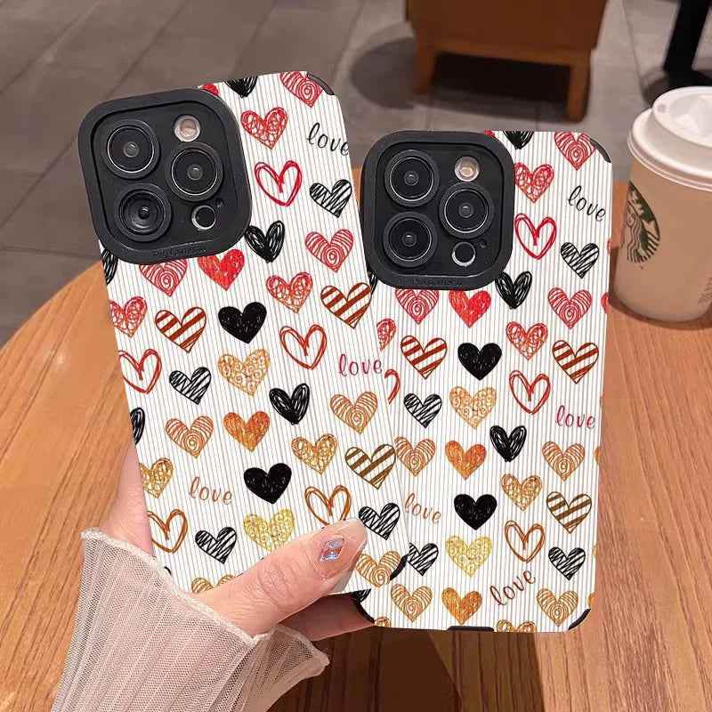 Colorful Heart Cute Phone Cases for iPhone 16, 15, 14, 13, 12, 11, Pro Max, 7, 8, 14 Plus, 13 Pro Max, X, XR, XS - Touchy Style