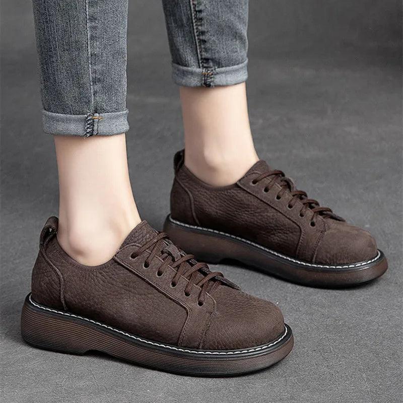 Comfortable Leather Flat Sneakers Women&