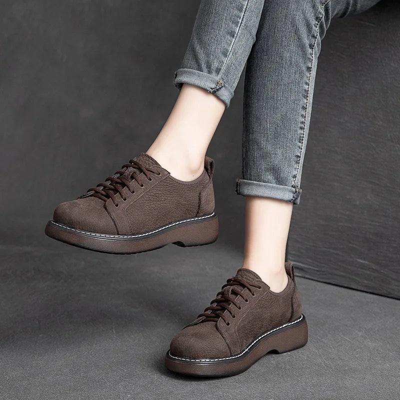 Comfortable Leather Flat Sneakers Women&