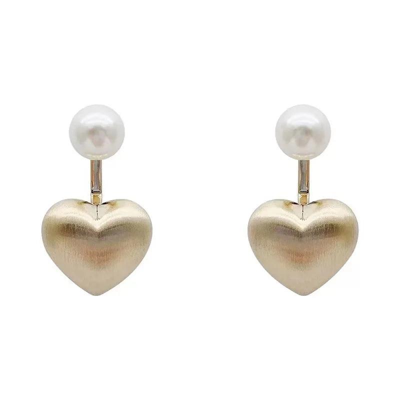 Contracted Metal Frosted Heart-shaped Pearl Stud Earrings Charm Jewelry RB256 - Touchy Style
