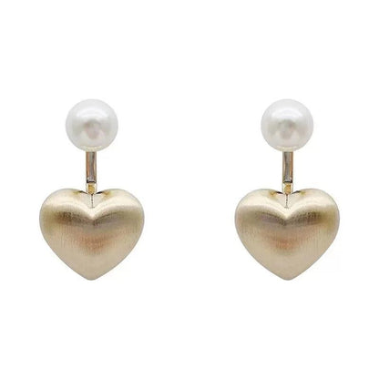 Contracted Metal Frosted Heart-shaped Pearl Stud Earrings Charm Jewelry RB256 - Touchy Style