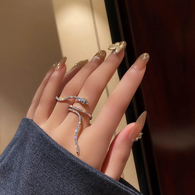 Cool Snake Shape Finger Rings Charm Jewelry RCJRTY57 Adjustable Crystal Rings - Touchy Style