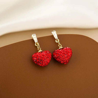 Copper Alloy Drop Earrings Charm Jewelry ECJOS17 Red Crystal Heart - Touchy Style .