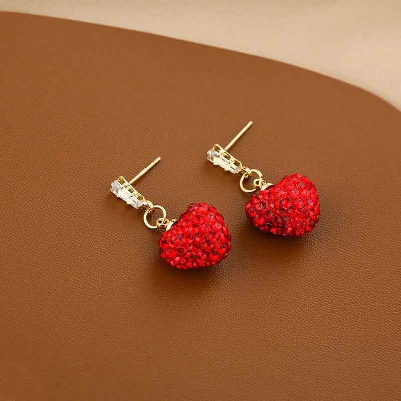 Copper Alloy Drop Earrings Charm Jewelry ECJOS17 Red Crystal Heart - Touchy Style .