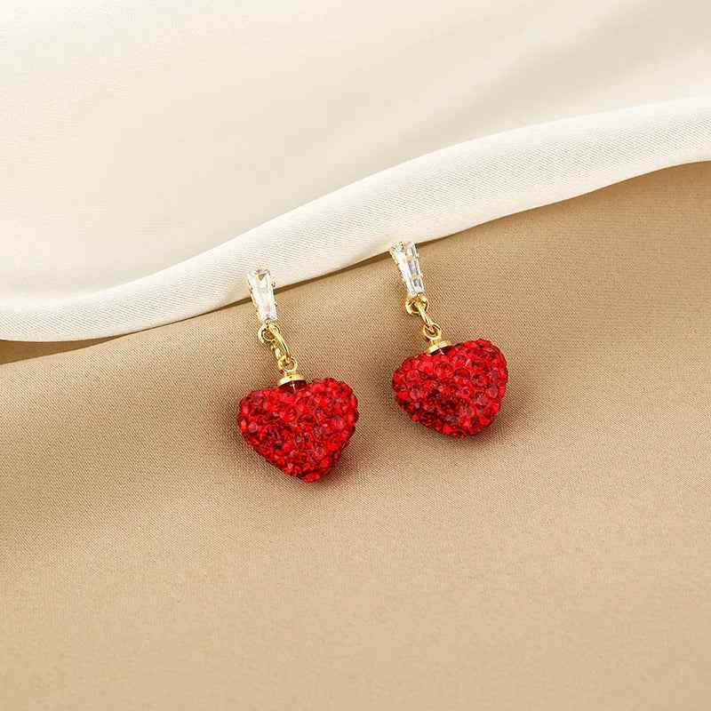 Copper Alloy Drop Earrings Charm Jewelry ECJOS17 Red Crystal Heart - Touchy Style .