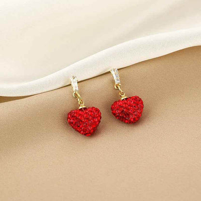 Copper Alloy Drop Earrings Charm Jewelry ECJOS17 Red Crystal Heart - Touchy Style .