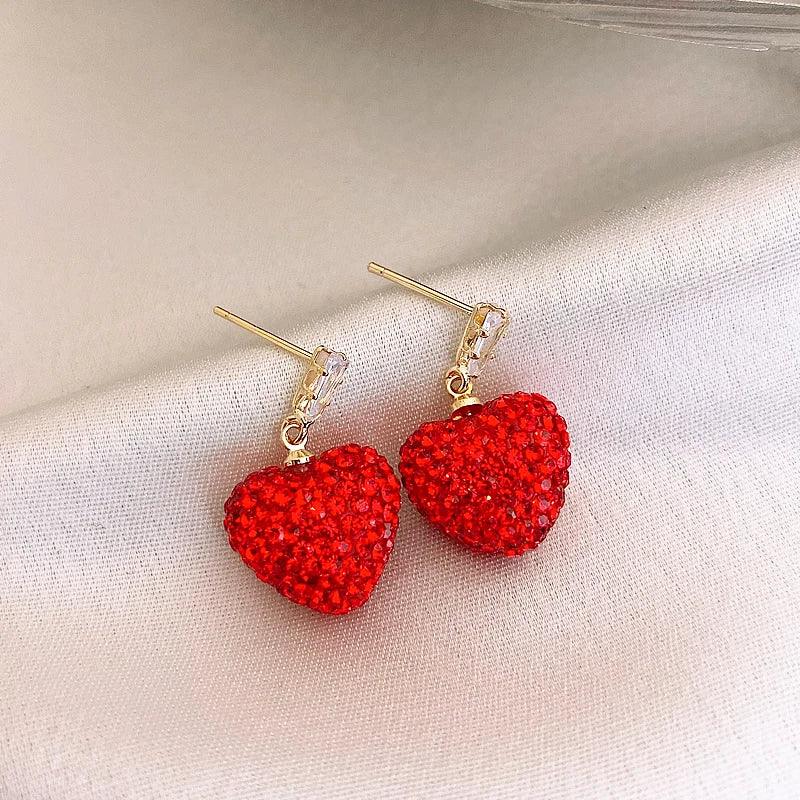 Copper Alloy Drop Earrings Charm Jewelry ECJOS17 Red Crystal Heart - Touchy Style .