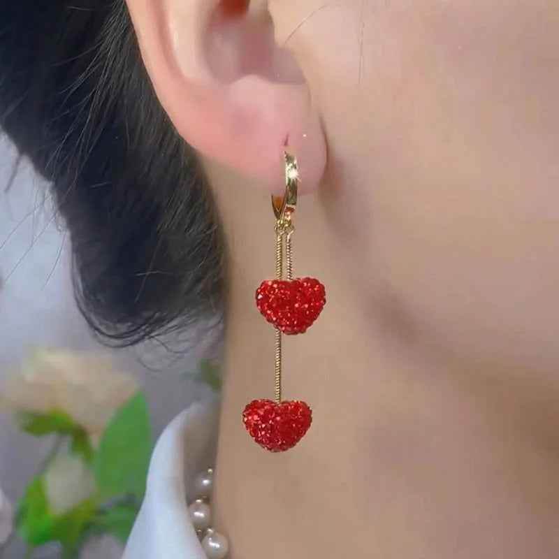 Copper Alloy Drop Earrings Charm Jewelry ECJOS17 Red Crystal Heart - Touchy Style .