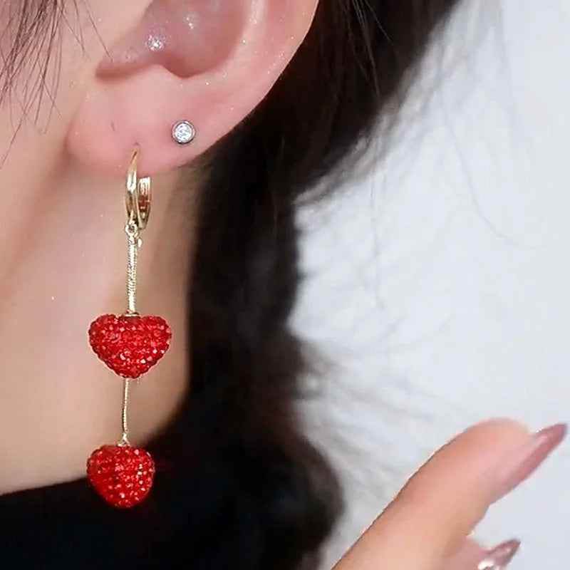 Copper Alloy Drop Earrings Charm Jewelry ECJOS17 Red Crystal Heart - Touchy Style .