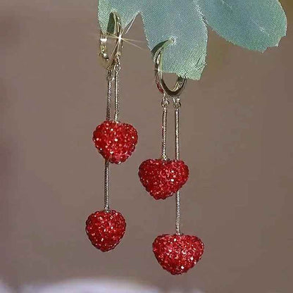 Copper Alloy Drop Earrings Charm Jewelry ECJOS17 Red Crystal Heart - Touchy Style .