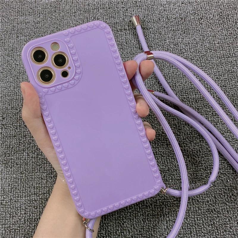 Cord Lanyard Cute Phone Case for iPhone 12 13 SE 2020 11 Pro Max X XR XS 7 8 Plus Cover - Touchy Style .