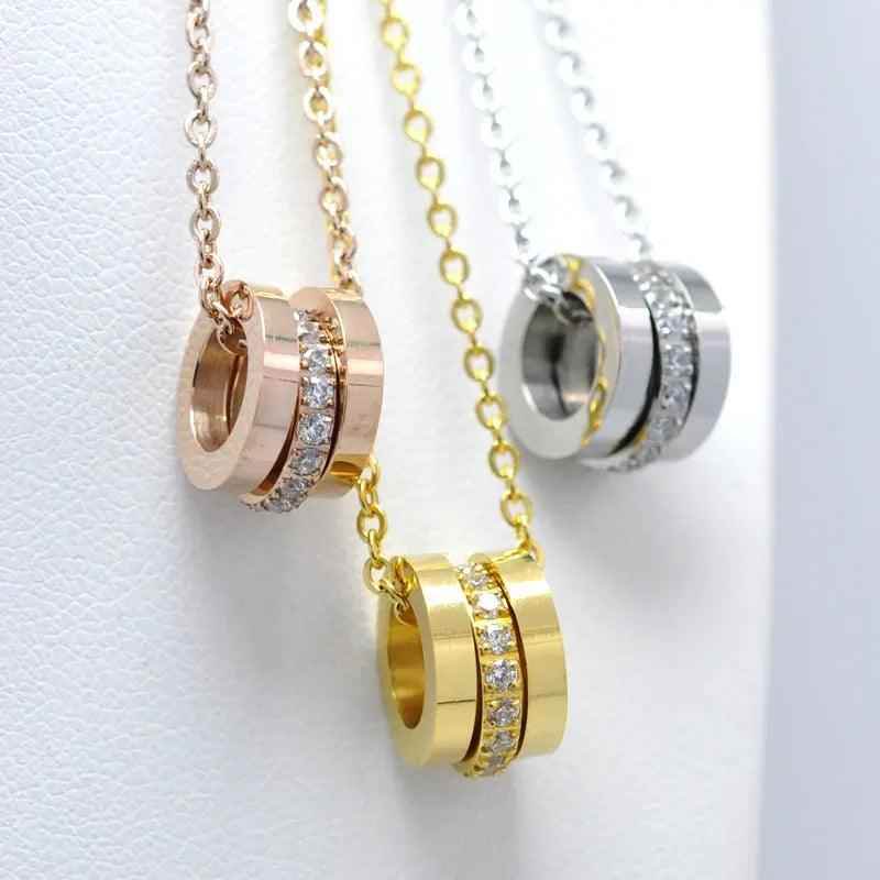 Creative Three Circles Titanium Steel Necklace Rose gold Charm Necklace jewelry JS0337 - Touchy Style