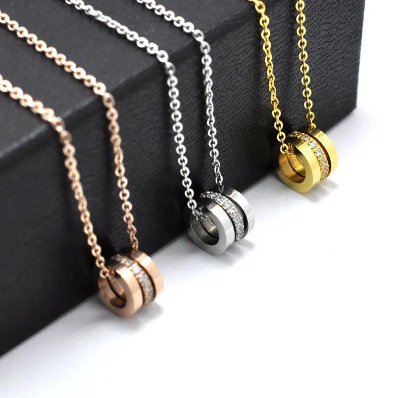 Creative Three Circles Titanium Steel Necklace Rose gold Charm Necklace jewelry JS0337 - Touchy Style