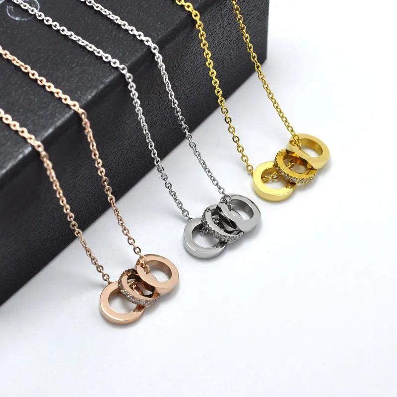 Creative Three Circles Titanium Steel Necklace Rose gold Charm Necklace jewelry JS0337 - Touchy Style