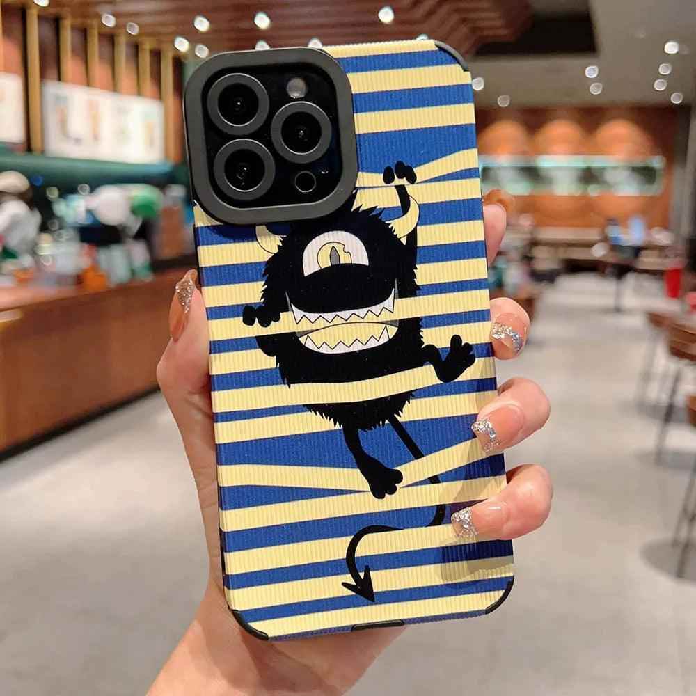 Creepy Monster Cute Phone Case For iPhone 15, 11, 12, 13, 14, Pro Max, 7, 8 Plus, SE, XS, X, and XR - Stripe Pattern - Touchy Style