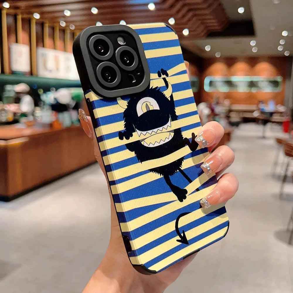 Creepy Monster Cute Phone Case For iPhone 15, 11, 12, 13, 14, Pro Max, 7, 8 Plus, SE, XS, X, and XR - Stripe Pattern - Touchy Style