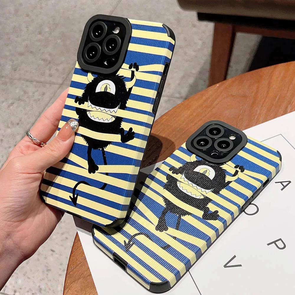 Creepy Monster Cute Phone Case For iPhone 15, 11, 12, 13, 14, Pro Max, 7, 8 Plus, SE, XS, X, and XR - Stripe Pattern - Touchy Style