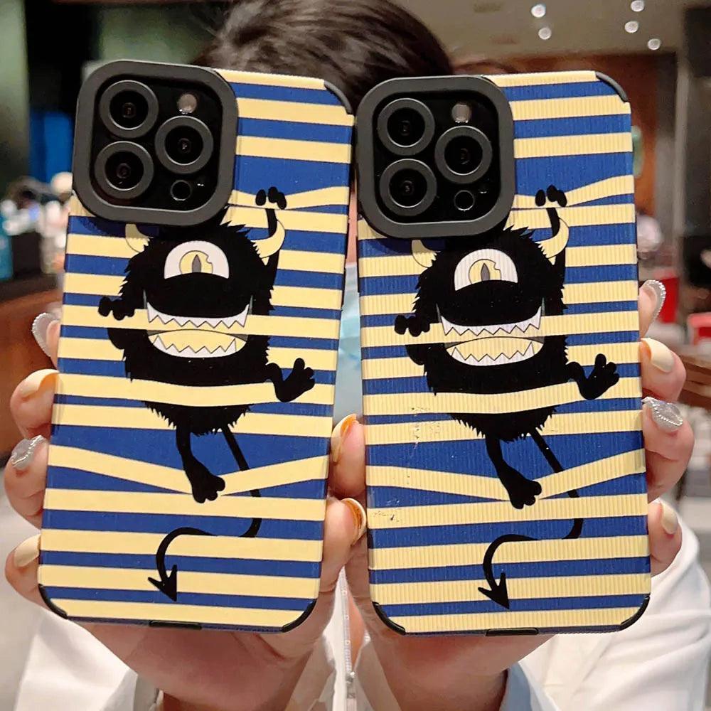 Creepy Monster Cute Phone Case For iPhone 15, 11, 12, 13, 14, Pro Max, 7, 8 Plus, SE, XS, X, and XR - Stripe Pattern - Touchy Style