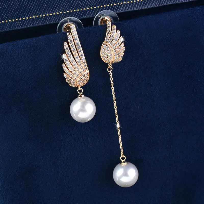 Crystal Angel Wing Pearl Long Earring Charm Jewelry - Touchy Style