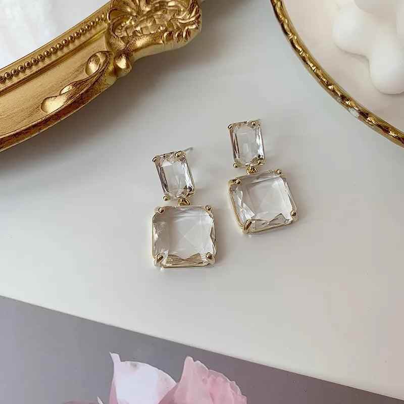 Crystal Geometric Square Fresh Drop Earrings Charm Jewelry EM328 - Touchy Style .