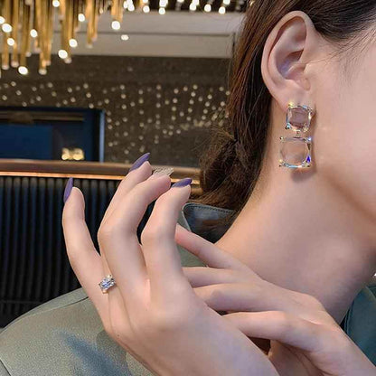 Crystal Geometric Square Fresh Drop Earrings Charm Jewelry EM328 - Touchy Style