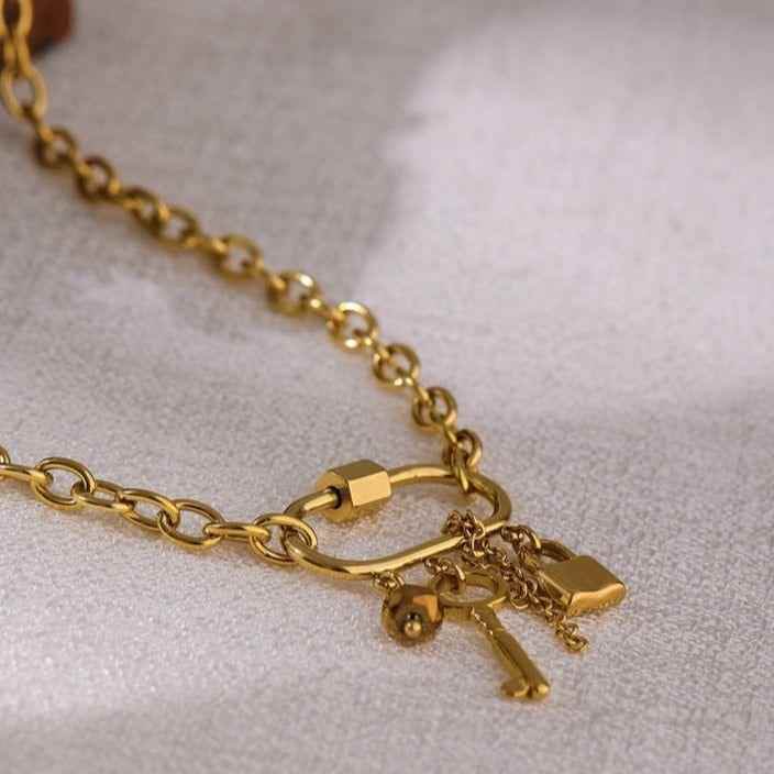 Crystal Lock Key Pendant Necklaces Charm Jewelry YOS0318 Stainless Steel Chain - Touchy Style