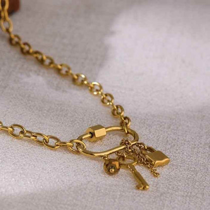 Crystal Lock Key Pendant Necklaces Charm Jewelry YOS0318 Stainless Steel Chain - Touchy Style