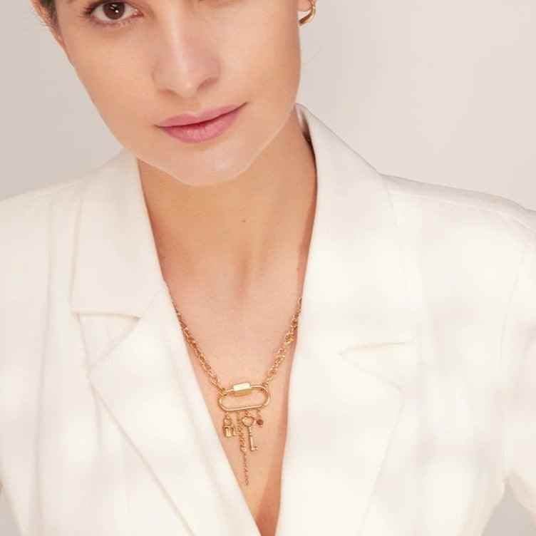Crystal Lock Key Pendant Necklaces Charm Jewelry YOS0318 Stainless Steel Chain - Touchy Style