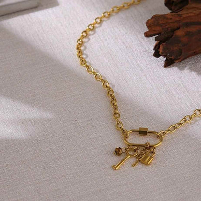 Crystal Lock Key Pendant Necklaces Charm Jewelry YOS0318 Stainless Steel Chain - Touchy Style