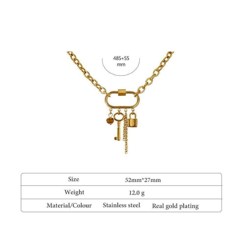 Crystal Lock Key Pendant Necklaces Charm Jewelry YOS0318 Stainless Steel Chain - Touchy Style