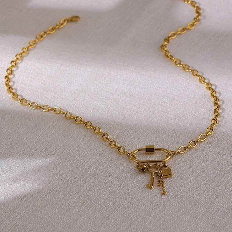 Crystal Lock Key Pendant Necklaces Charm Jewelry YOS0318 Stainless Steel Chain - Touchy Style