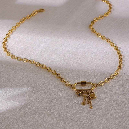 Crystal Lock Key Pendant Necklaces Charm Jewelry YOS0318 Stainless Steel Chain - Touchy Style