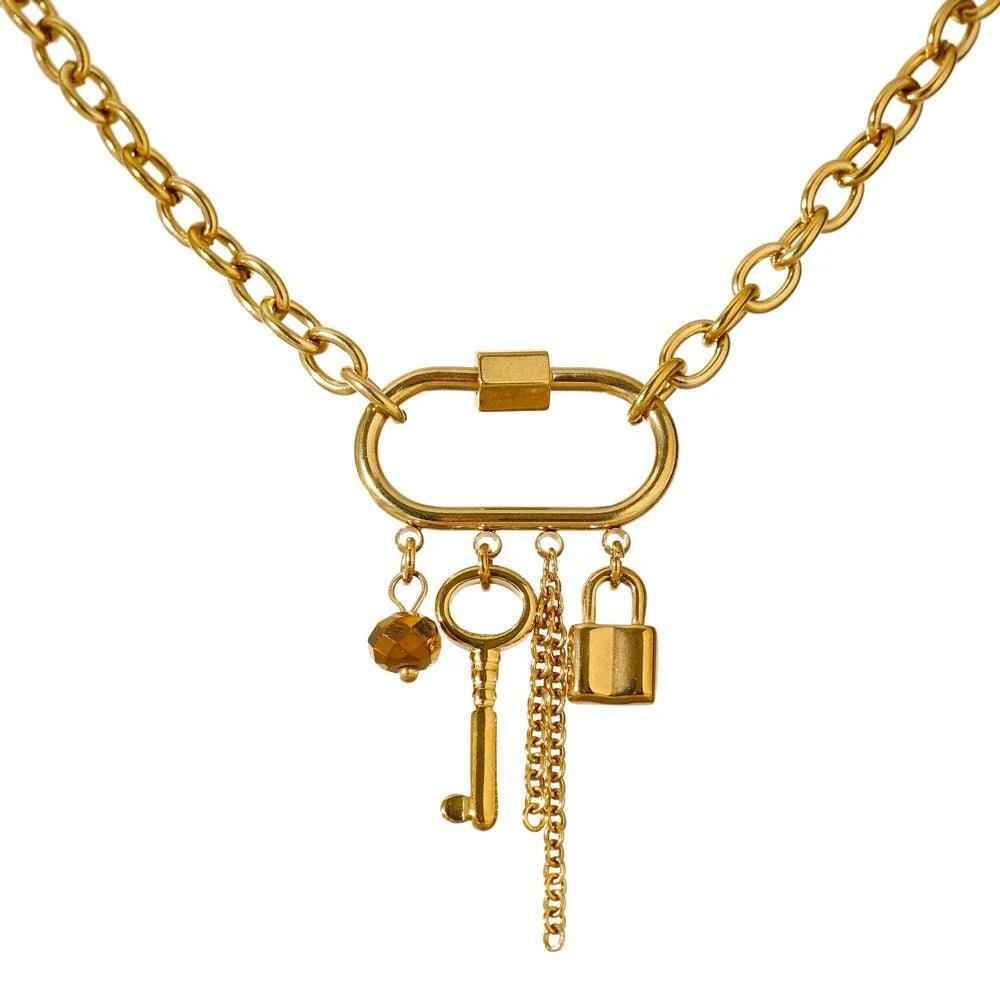 Crystal Lock Key Pendant Necklaces Charm Jewelry YOS0318 Stainless Steel Chain - Touchy Style .