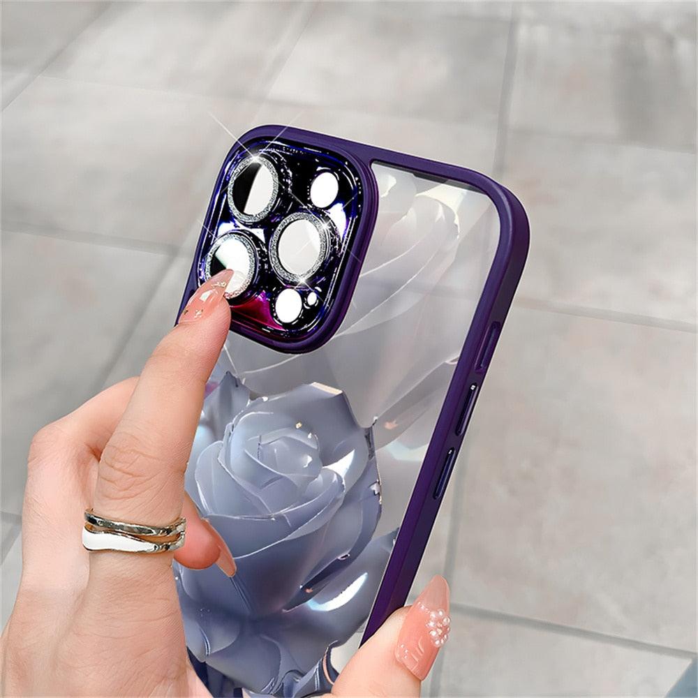 Crystal Rose Transparent Cute Phone Case for iPhone 11, 12, 13, 14 Pro Max, Plus, and Pro - Protective Cover - Touchy Style .