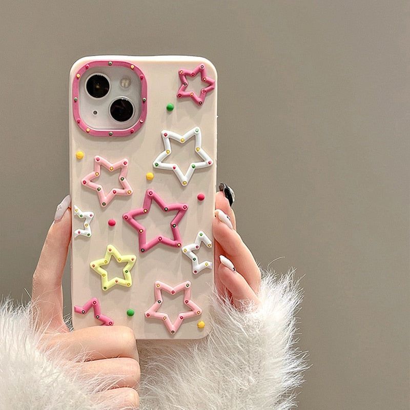 Cute 3D Colorful Stars Phone Cases for iPhone 14 Pro Max, 13, 12