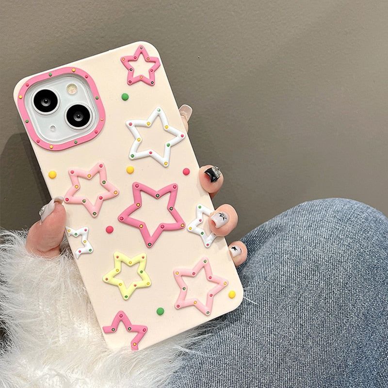 Cute 3D Colorful Stars Phone Cases for iPhone 14 Pro Max, 13, 12, 11, XR, X, XS Max - Touchy Style .