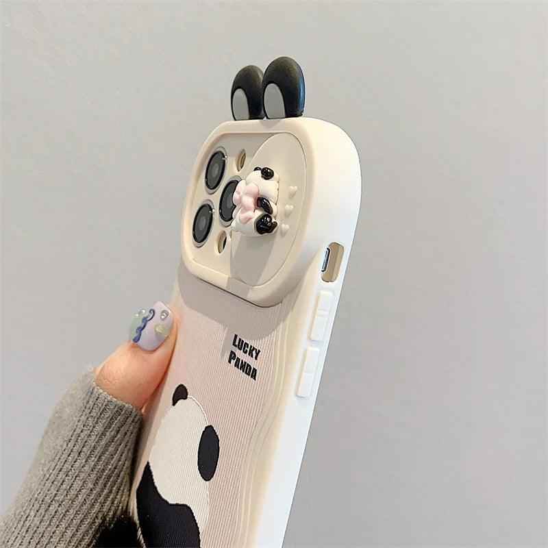 Cute 3D Ear Panda Phone Case for iPhone 15 Pro Max, 14, 13, 11, and 12 - Cover - Touchy Style